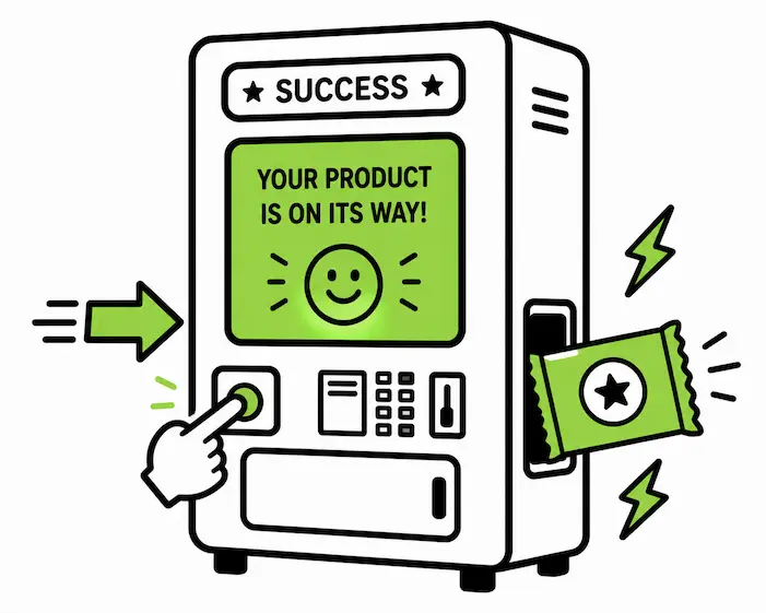 Vending machine metaphor — your website works automatically