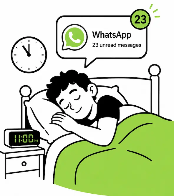 Sleeping person while client messages arrive at 11 PM